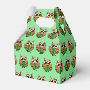 Cute Bookworm Owl Reading Book Cartoon Favor Boxes