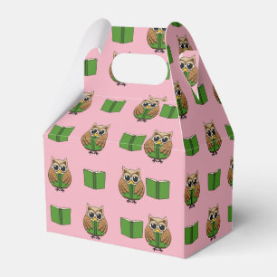 Cute Bookworm Owl Reading Book Cartoon Favor Boxes