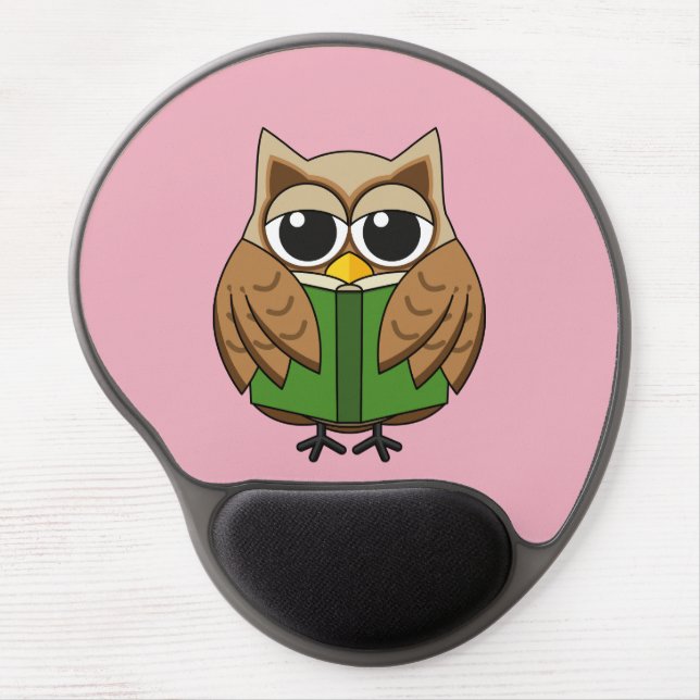 Cute Bookworm Owl Reading Book Cartoon Gel Mouse Pad (Front)