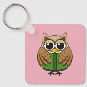 Cute Bookworm Owl Reading Book Cartoon Keychain