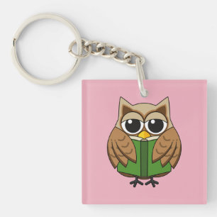 Cute Bookworm Owl Reading Book Cartoon Keychain