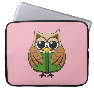Cute Bookworm Owl Reading Book Cartoon Laptop Sleeve