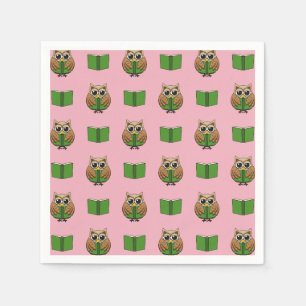 Cute Bookworm Owl Reading Book Cartoon Napkins