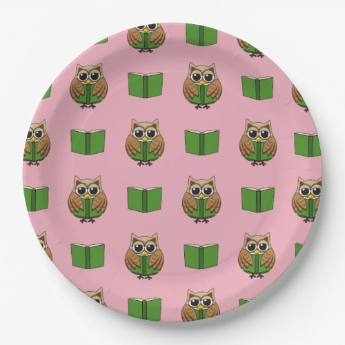 Cute Bookworm Owl Reading Book Cartoon Paper Plates