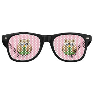 Cute Bookworm Owl Reading Book Cartoon Retro Sunglasses