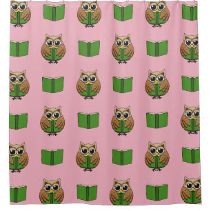 Cute Bookworm Owl Reading Book Cartoon Shower Curtain