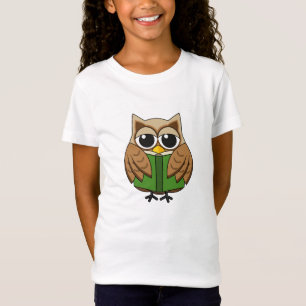 Cute Bookworm Owl Reading Book Cartoon T-Shirt