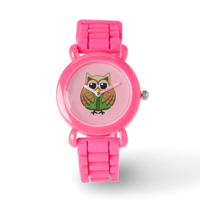 Cute Bookworm Owl Reading Book Cartoon Watch (Front)