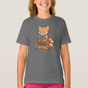 Cute Bookworm Red Panda Reading Illustration T-Shirt