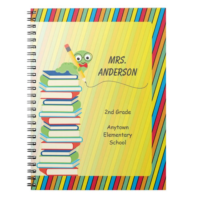 Cute Bookworm Sitting on Books Personalized (Front)