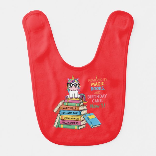 Cute Bookworm Unicorn 1st Birthday | Magical Readi Baby Bib (Front)