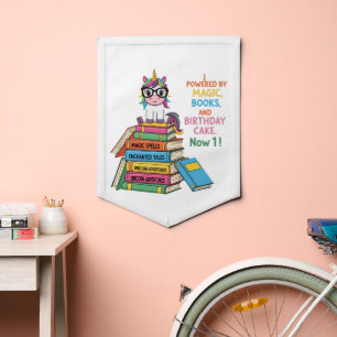 Cute Bookworm Unicorn 1st Birthday Magical Readi Pennant