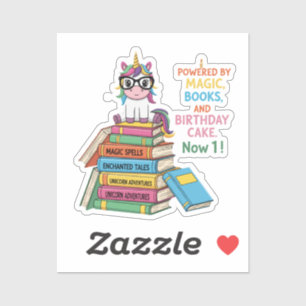 Cute Bookworm Unicorn 1st Birthday   Magical Readi Sticker
