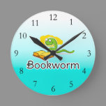 Cute Bookworm w/Glasses Round Clock