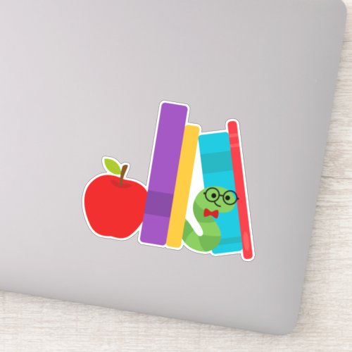 Cute bookworm with apple childrens design sticker