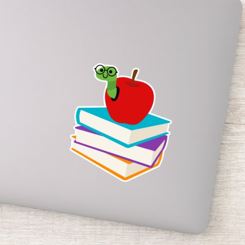 Cute bookworm with apple childrens design sticker