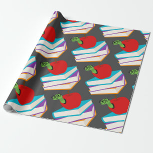 Cute bookworm with apple children's design wrapping paper