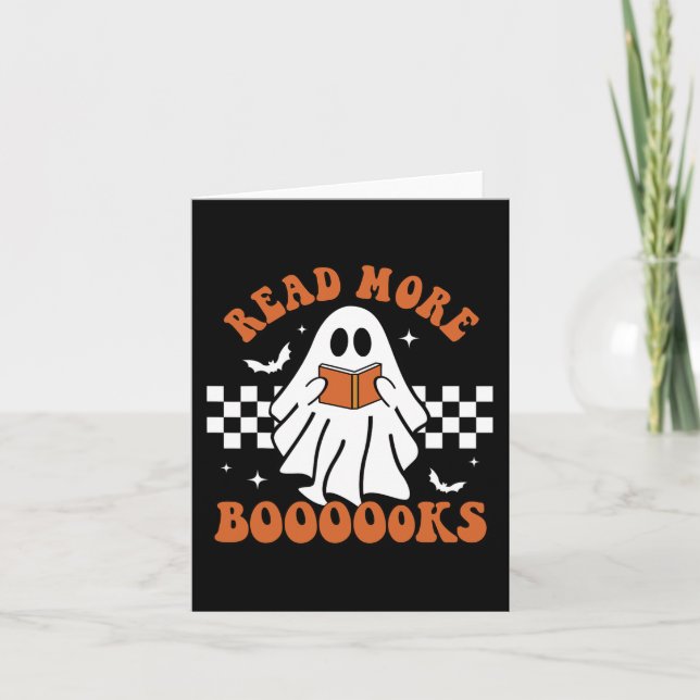 Cute Booooks Ghost Read More Books Fun Teacher Hal Card (Front)