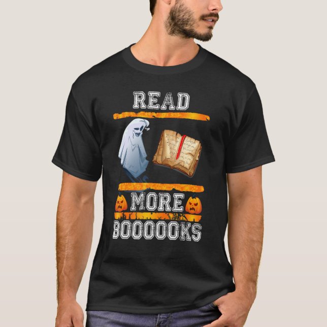 Cute Booooks Ghost Read More Books Funny Teacher H T-Shirt (Front)