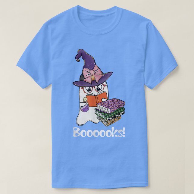 Cute Boooooks Boo Read Books Leopard Plaid Teacher T-Shirt (Design Front)