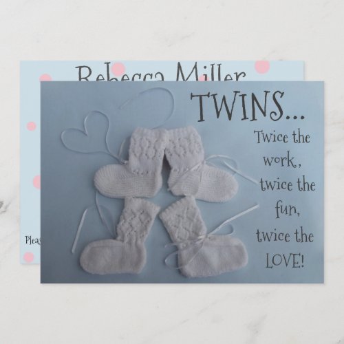 Cute booties gender neutral twins baby shower invitation