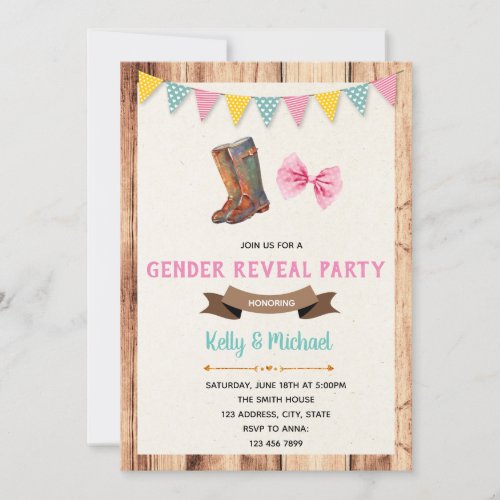 Cute boots or bows gender reveal invitation