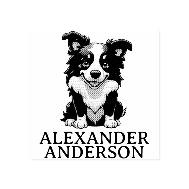 Cute Border Collie Cartoon Personalize Rubber Stamp (Imprint)