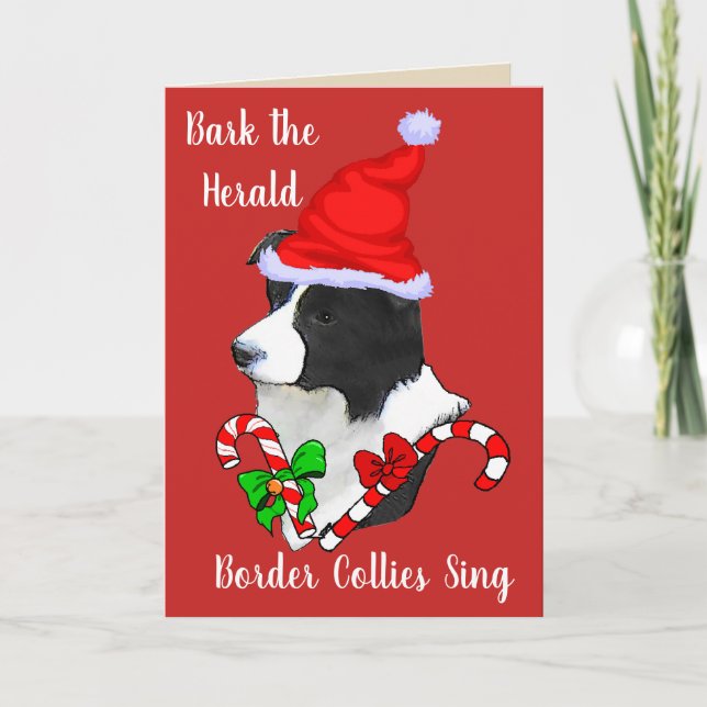 Cute Border Collie Christmas Holiday Card (Front)