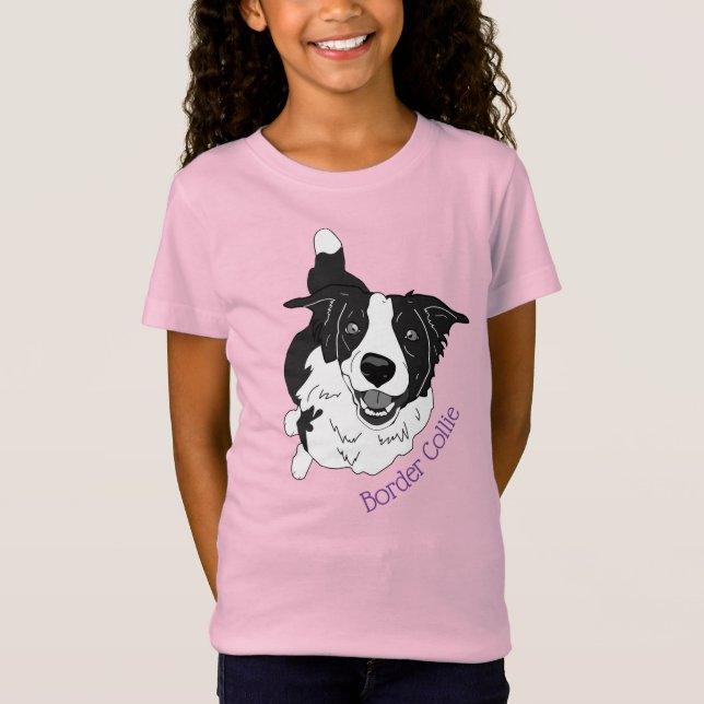 Cute Border Collie Dog Cartoon T-Shirt (Front)