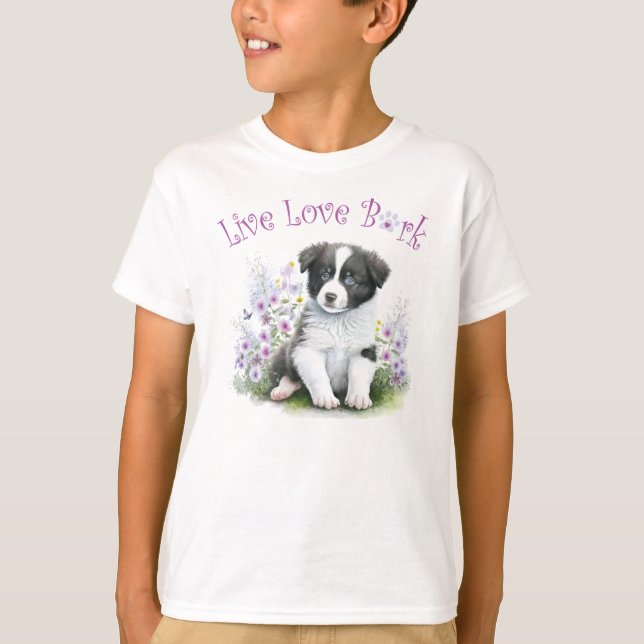 Cute Border Collie Dog Floral T-Shirt (Front)