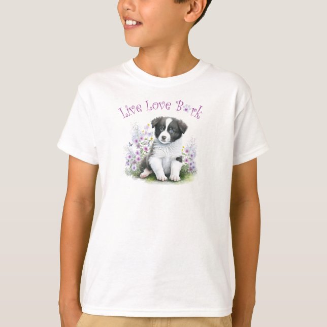 Cute Border Collie Dog Floral T-Shirt (Front)