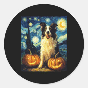 Cute Border Collie Dog Halloween Jack O Lantern Pu Classic Round Sticker