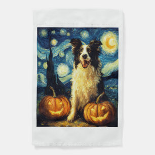 Cute Border Collie Dog Halloween Jack O Lantern Pu Garden Flag
