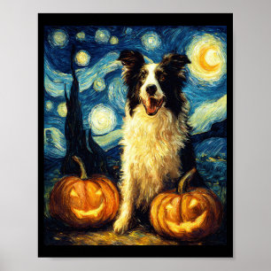 Cute Border Collie Dog Halloween Jack O Lantern Pu Poster