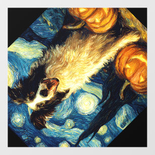 Cute Border Collie Dog Halloween Jack O Lantern Pu Wall Decal