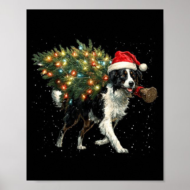 Cute Border Collie Dog In A Christmas Tree For Men Poster (Front)