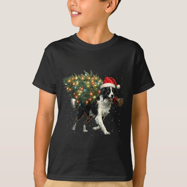 Cute Border Collie Dog In A Christmas Tree For Men T-Shirt (Front)