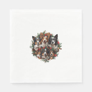 Cute Border Collie Dogs Christmas Wreath Holiday P Napkins
