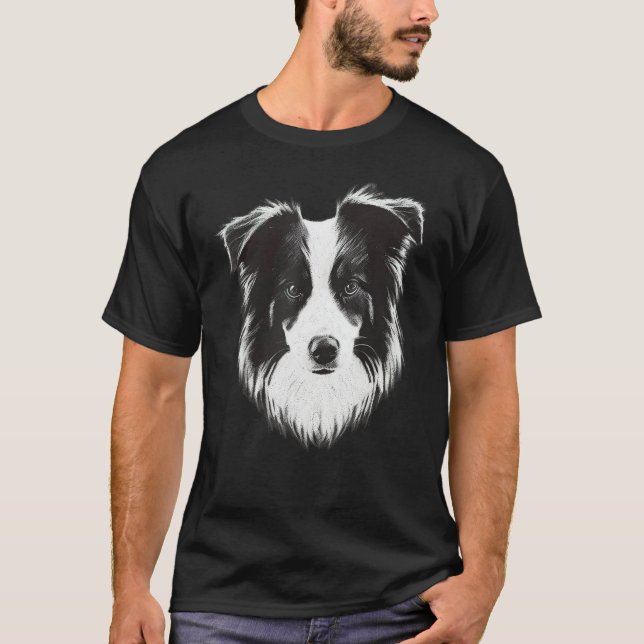 Cute Border Collie Face Design T-Shirt (Front)