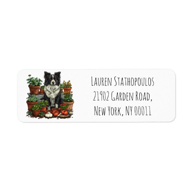 Cute Border Collie Gardening Label (Front)
