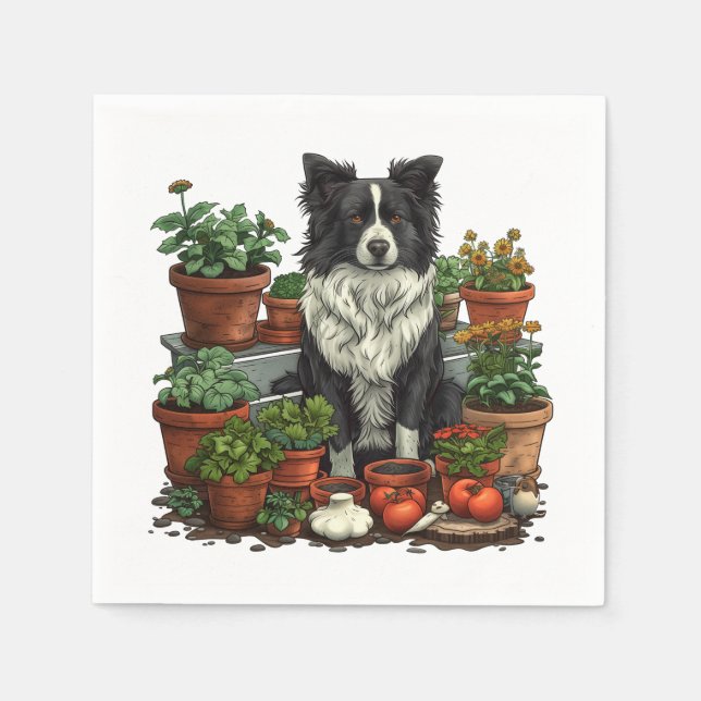 Cute Border Collie Gardening Napkins (Front)