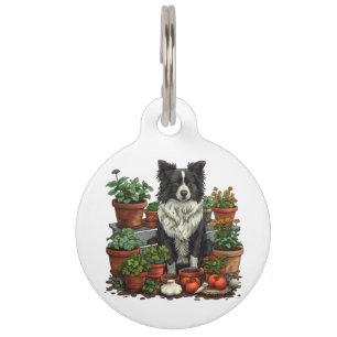 Cute Border Collie Gardening Pet ID Tag
