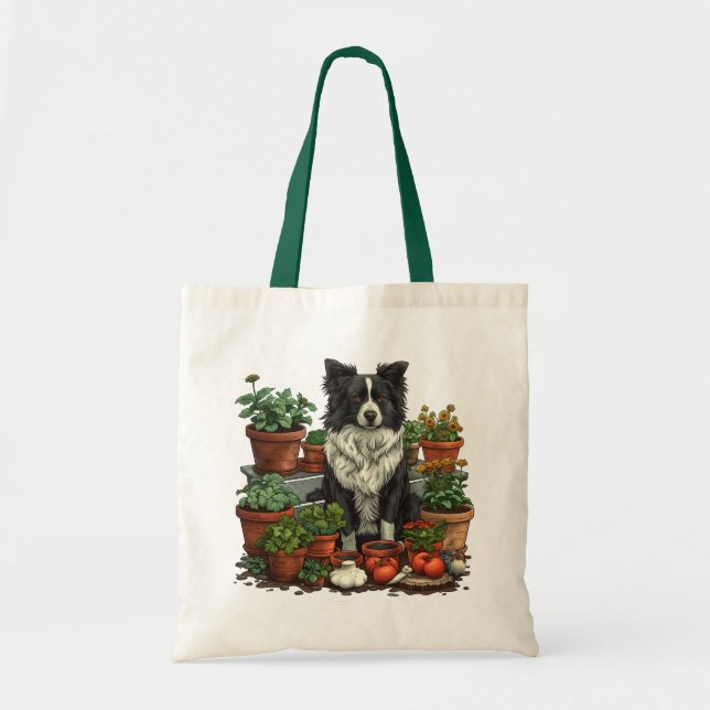 Cute Border Collie Gardening Tote Bag (Front)