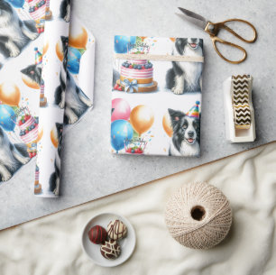 Cute Border Collie Happy Birthday Wrapping Paper