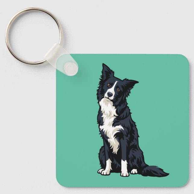 Cute Border Collie Head Tilt Keychain (Front)