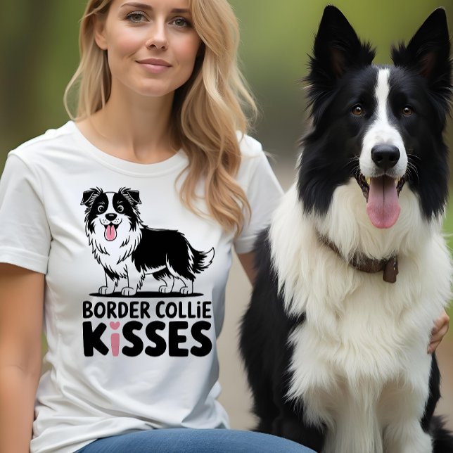 Cute Border Collie Kisses Mom Puppy Dog Lover Gift T-Shirt (Creator Uploaded)