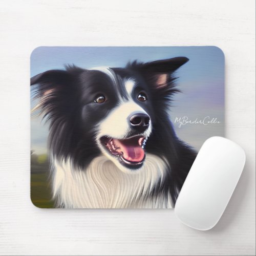 Cute Border Collie Oil Painting Mouse Pad