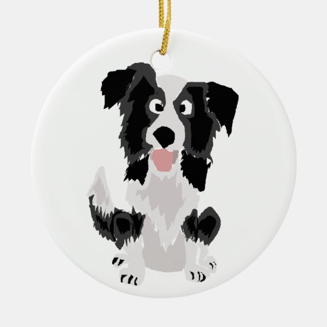 Cute Border Collie Original Art Ceramic Ornament (Front)