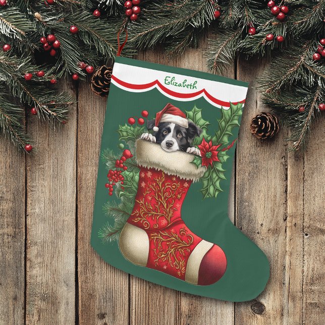 Cute Border Collie Peeking Large Christmas Stocking (Creator Uploaded)