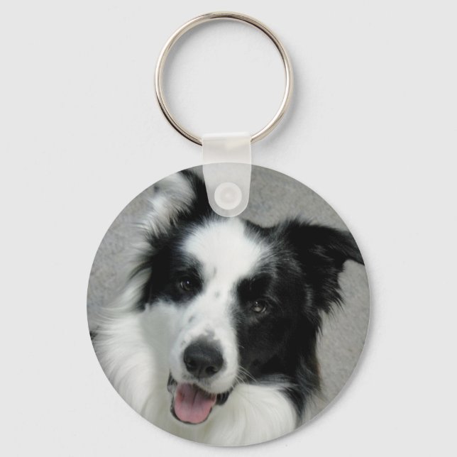 Cute Border Collie Photo Portrait Keychain (Front)